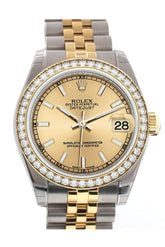 Custom Diamond Bezel Rolex Datejust 31 Champagne Dial 18K Yellow Gold And Steel Ladies Watch 178243