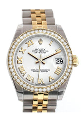 Custom Diamond Bezel Rolex Datejust 31 White Roman Dial Two Tone 18K Gold Jubilee Ladies Watch