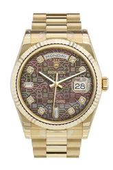 Rolex Day-Date 36 Black Mother-Of-Pearl Jubilee Diamonds Dial Fluted Bezel President Yellow Gold