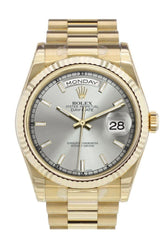 Rolex Day-Date 36 Silver Dial Fluted Bezel President Yellow Gold Watch 118238