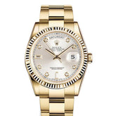 Rolex Day-Date 36 Silver Dial 18K Yellow Gold President Mens Watch 118238