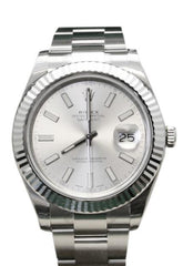 Rolex Datejust Ii 41 Silver Dial 18Kt White Gold Fluted Bezel Mens Watch 116334
