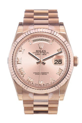 Rolex Day-Date 36 Pink Roman Dial Fluted Bezel President Everose Gold Watch 118235