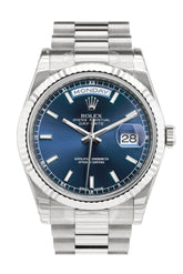Rolex Day-Date 36 Blue Dial Fluted Bezel President White Gold Watch 118239