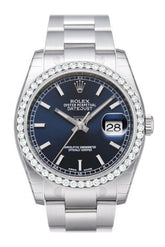 Custom Diamond Bezel Rolex Datejust 36 Blue Dial Stainless Steel Jubilee Mens Watch 116200
