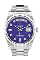 Rolex Day-Date 36 Lapis Lazuli Set With Diamonds Dial Fluted Bezel President White Gold Watch 118239