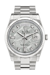 Rolex Day-Date 36 Meteorite Set With Diamonds Dial Fluted Bezel President White Gold Watch 118239
