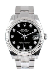 Rolex Datejust 31 Black Diamond Dial Gold Fluted Bezel Ladies Watch 178274 / None