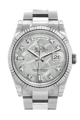 Rolex Day-Date 36 Meteorite Set With Diamonds Dial Fluted Bezel Oyster White Gold Watch 118239