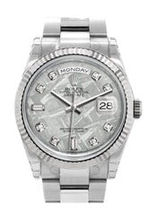 Rolex Day-Date 36 Meteorite Set With Diamonds Dial Fluted Bezel Oyster White Gold Watch 118239