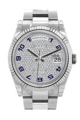Rolex Day-Date 36 Diamond-Paved Dial Fluted Bezel Oyster White Gold Watch 118239