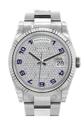 Rolex Day-Date 36 Diamond-Paved Dial Fluted Bezel Oyster White Gold Watch 118239