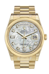 Rolex Day-Date 36 White Mother Of Pearl Set With Diamonds Dial President Yellow Gold Watch 118208