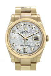 Rolex Day-Date 36 White Mother Of Pearl Diamonds Dial Yellow Gold Watch 118208