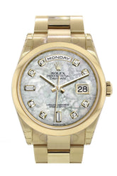 Rolex Day-Date 36 White Mother Of Pearl Diamonds Dial Yellow Gold Watch 118208