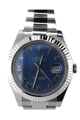 Rolex Datejust Ii 41 Blue Roman Dial 18Kt White Gold Fluted Bezel Mens Watch 116334
