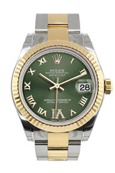 Rolex Datejust 31 Olive Green Roman Large Vi Diamond Dial Fluted Bezel 18K Gold Two Tone Ladies