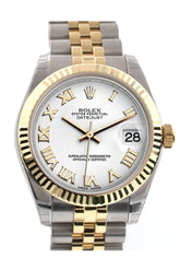 Rolex Datejust 31 White Roman Dial Fluted Bezel 18K Gold Two Tone Jubilee Ladies 178273 Watch