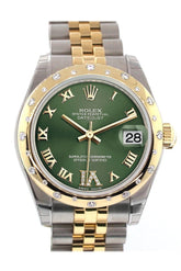 Rolex Datejust 31 Olive Green Roman Large Vi Diamond Dial Bezel 18K Gold Two Tone Jubilee Ladies