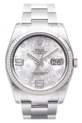 Rolex Datejust 36 Silver Floral Dial Steel 18K Gold Ladies Watch 116234