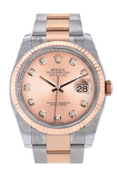 Rolex Datejust 36 Pink Set With Diamonds Dial Fluted Steel And 18K Rose Gold Oyster Watch 116231 /
