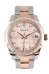 Rolex Datejust 31 Pink Jubilee Diamond Dial Fluted Bezel 18K Rose Gold Two Tone Ladies Watch 178271