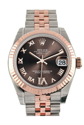 Rolex Datejust 31 Chocolate Roman Large Vi Set With Diamond Dial Fluted Bezel 18K Rose Gold Two Tone