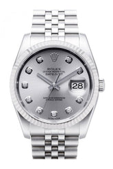 Rolex Datejust 36 Silver Dial 18K White Gold Fluted Bezel Stainless Steel Jubilee Watch 116234