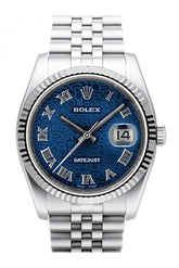 Rolex Datejust 36 Blue Jubilee Dial 18K White Gold Fluted Bezel Stainless Steel Watch 116234
