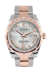 Rolex Datejust 31 White Mother Of Pearl Roman Large Vi Set With Diamond Dial Bezel 18K Rose Gold Two