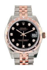Rolex Datejust 31 Black Diamond Dial Bezel 18K Rose Gold Two Tone Jubilee Ladies Watch 178341 / None
