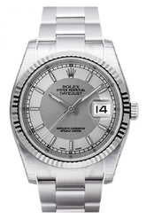 Rolex Datejust 36 Steel Silver Dial 18K White Gold Fluted Bezel Stainless Oyster Watch 116234