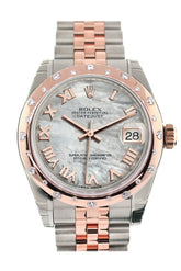 Rolex Datejust 31 White Mother Of Pearl Roman Dial Diamond Bezel 18K Rose Gold Two Tone Jubilee
