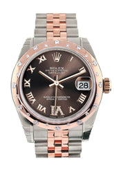 Rolex Datejust 31 Chocolate Roman Large Vi Set With Diamond Dial Bezel 18K Rose Gold Two Tone