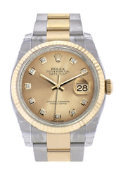 Rolex Datejust 36 Champagne-Colour Diamond Dial Fluted 18K Gold Two Tone Oyster Watch 116233