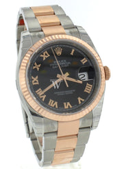 Rolex Datejust 36 Black Roman Dial Steel And 18K Rose Gold Mens Ladies Watch 116231