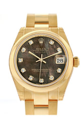 Rolex Datejust 31 Black Mother Of Pearl Diamond Dial 18K Yellow Gold Ladies Watch 178248 / None