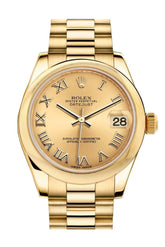 Rolex Datejust 31 Champagne Roman Dial 18K Yellow Gold President Ladies Watch 178248 / None