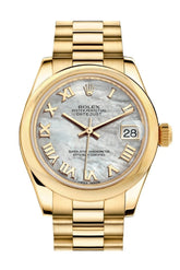 Rolex Datejust 31 White Mother Of Pearl Roman Dial 18K Yellow Gold President Ladies Watch 178248 /