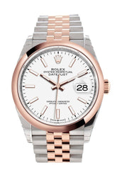 Rolex Datejust 36 White Dial Dome Rose Gold Two Tone Jubilee Watch 126201