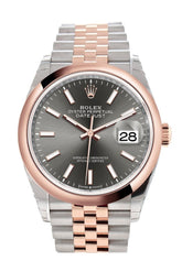 Rolex Datejust 36 Dark Rhodium Dial Dome Rose Gold Two Tone Jubilee Watch 126201