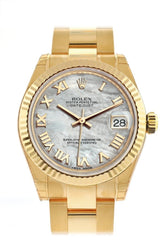Rolex Datejust 31 White Mother Of Pearl Roman Dial Fluted Bezel 18K Yellow Gold Ladies Watch 178278