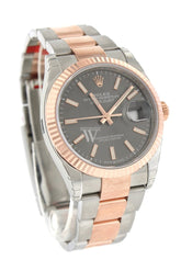 Rolex Datejust 36 Dark Rhodium Dial Fluted Rose Gold Two Tone Watch 126231