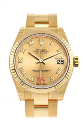 Rolex Datejust 31 Champagne Large Vi Rubies Dial Fluted Bezel 18K Yellow Gold Ladies Watch 178278 /