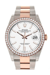 Rolex Datejust 36 White Dial Diamond Bezel Rose Gold Two Tone Watch 126281Rbr