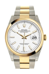 Rolex Datejust 36 White Dial Dome Bezel Oyster Yellow Gold Two Tone Watch 126203