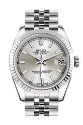 Rolex Datejust 31 Silver Dial White Gold Fluted Bezel Jubilee Ladies Watch 178274 / None