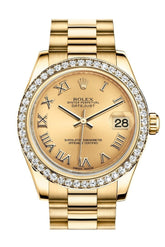 Rolex Datejust 31 Champagne Roman Dial Diamond Bezel 18K Yellow Gold President Ladies Watch 178288 /