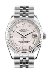 Rolex Datejust 31 Pink Mother Of Pearl Roman Dial White Gold Fluted Bezel Jubilee Ladies Watch