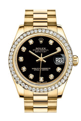 Rolex Datejust 31 Black Diamond Dial Bezel 18K Yellow Gold President Ladies Watch 178288 / None